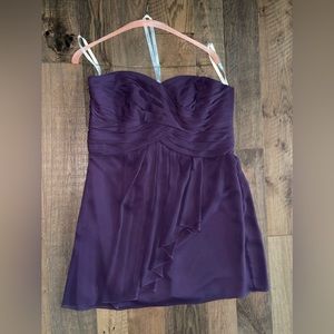 David’s Bridal, Sweetheart Ruched Bridesmaid Mini Dress, Plum, Size 18